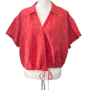 Athleta Playa tie linen shut sleeve wrap tie top Coral